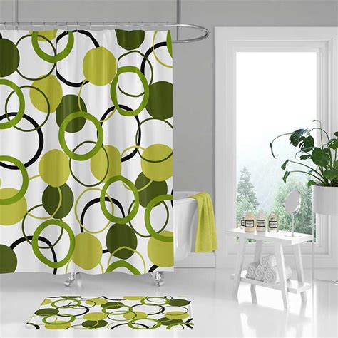 black white green shower curtain